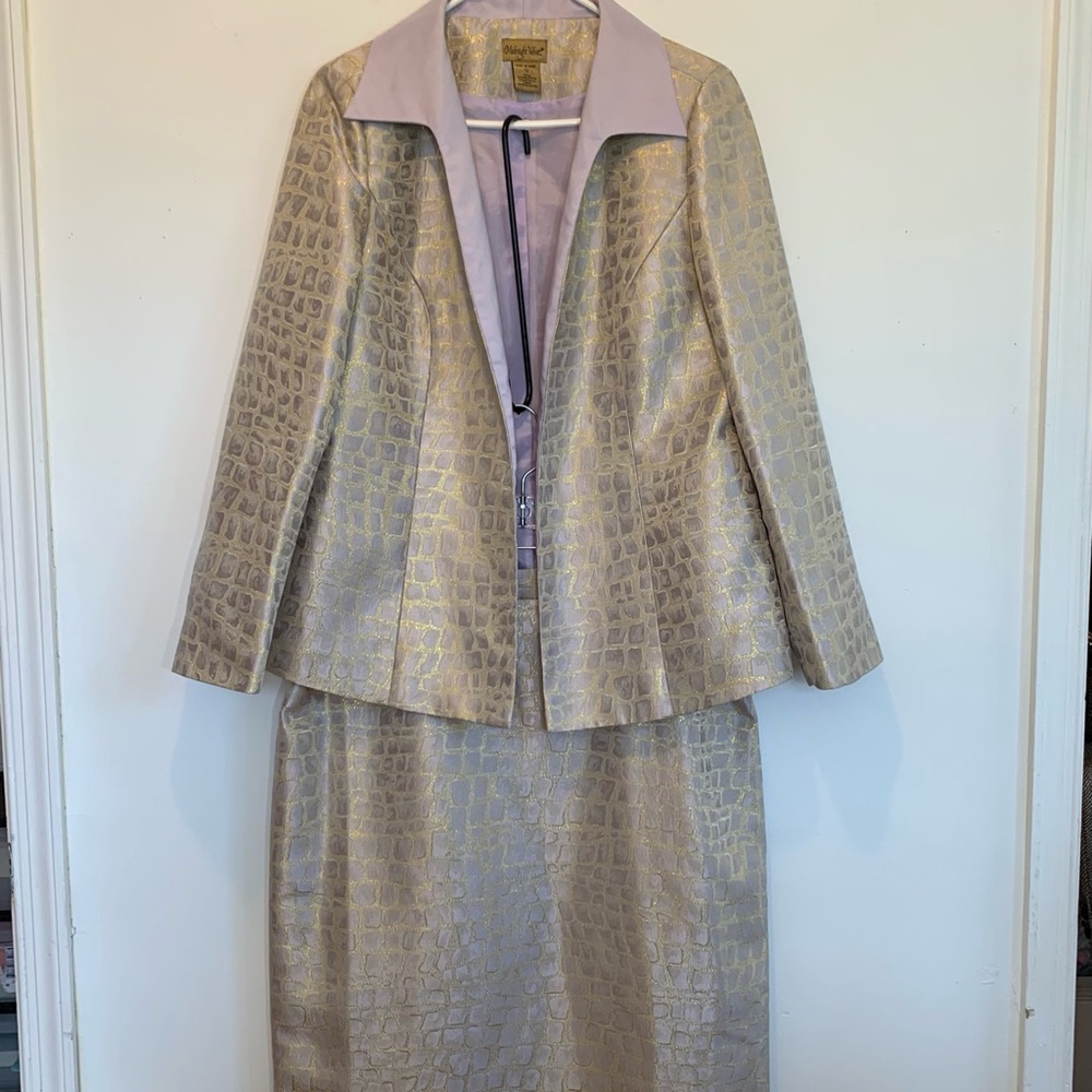Midnight Velvet Autumn Gold Purple Skirt & Jacket Set Size 16
